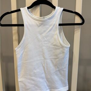 Women's White High Neck Tank - Stretch Rib